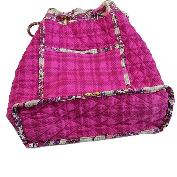 Vera Bradley Large Backpack, Drawstring in Paisley Meets Plaid EUC Pink Tan main image 6
